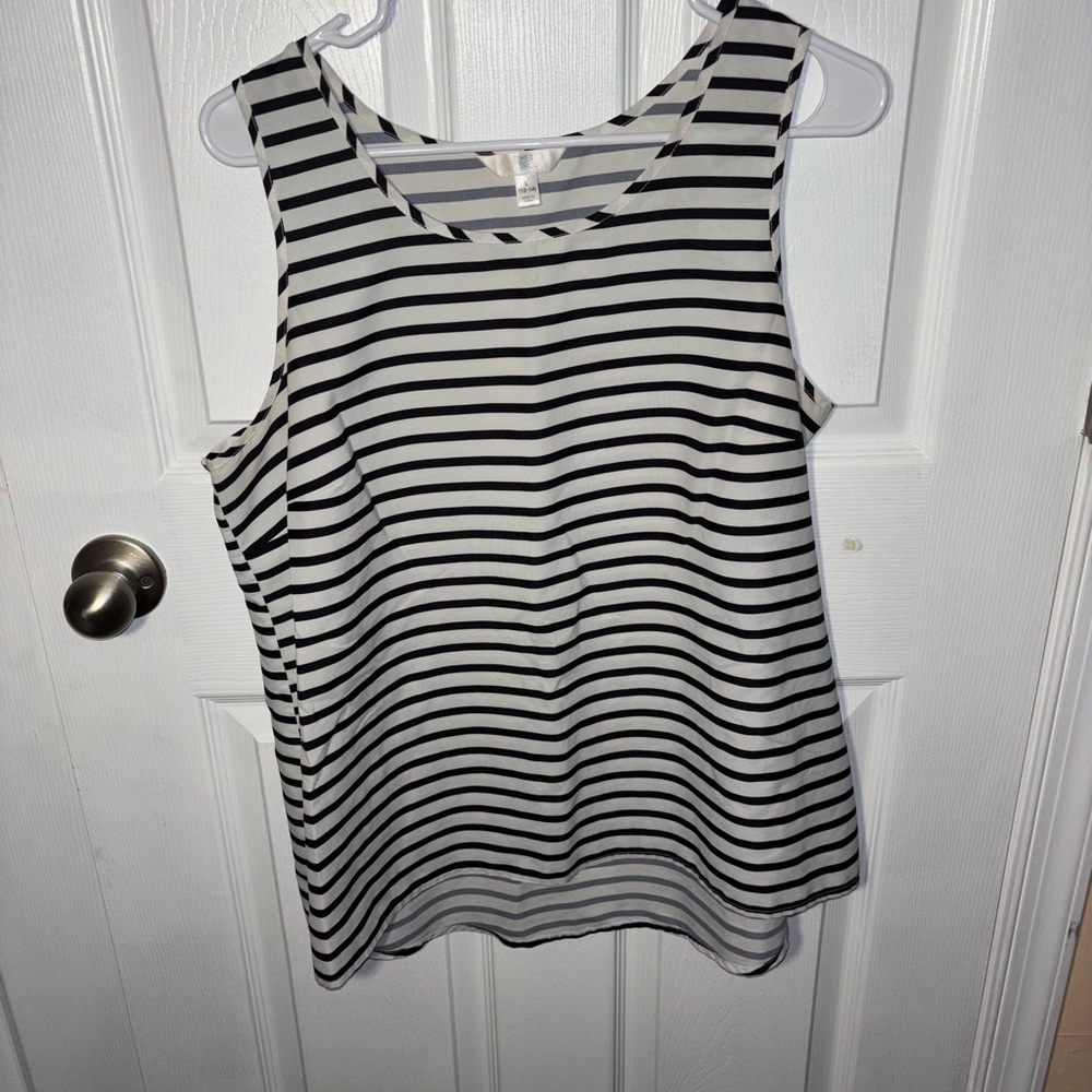 Time and Tru Black and White Striped Tank Top